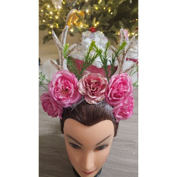 Handmade Light-Up Floral Antler Headband LED Deer Antlers Festival Costume NWOT - Picture 2 of 9